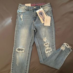 High rise distressed skinny ankle jeans